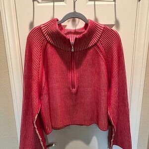 Zenana Mock Neck 1/4 Zip Cropped Sweater - NWOT - Large/Oversized